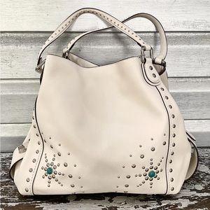 COACH Western Rivets Edie Chalk Leather Shoulder Handbag RARE!!